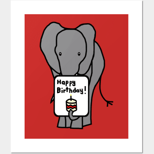 Animals Birthday Greetings Elephant says Happy Birthday Posters and Art